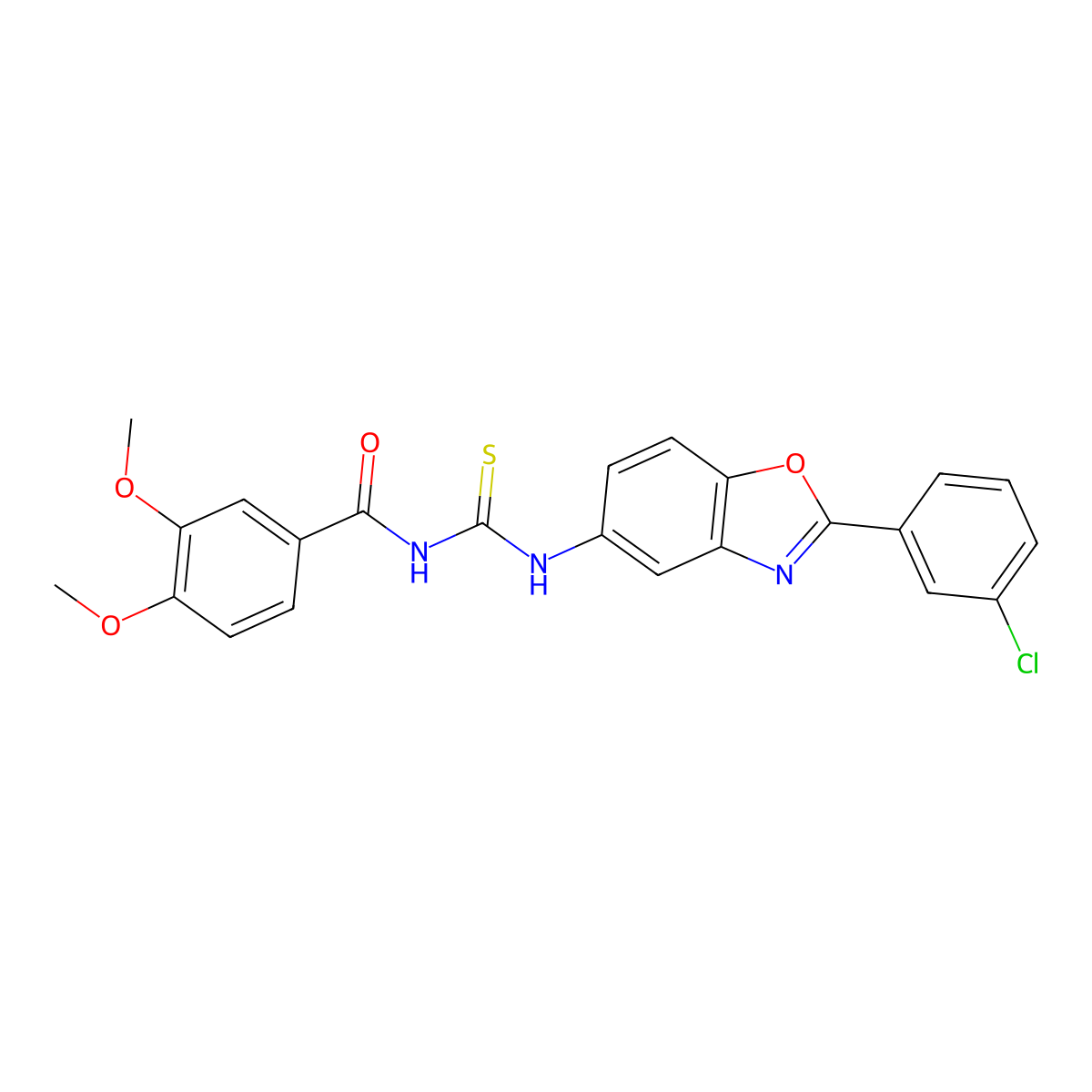 N-[2-(3-chlorophenyl)-1,3-benzoxazol-5-yl]-N'-(3,4-dimethoxybenzoyl)thiourea molecular structure, CAS 335214-42-1