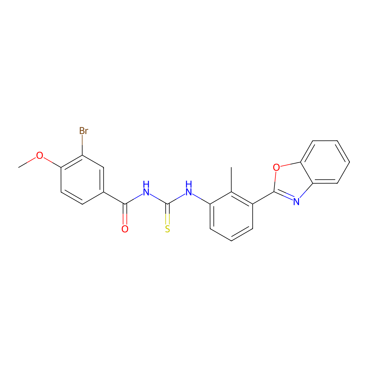 N-[[3-(1,3-benzoxazol-2-yl)-2-methylphenyl]carbamothioyl]-3-bromo-4-methoxybenzamide molecular structure, CAS 335214-68-1