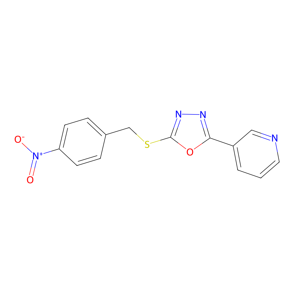 2-[(4-Nitrophenyl)methylsulfanyl]-5-pyridin-3-yl-1,3,4-oxadiazole molecular structure, CAS 335215-45-7