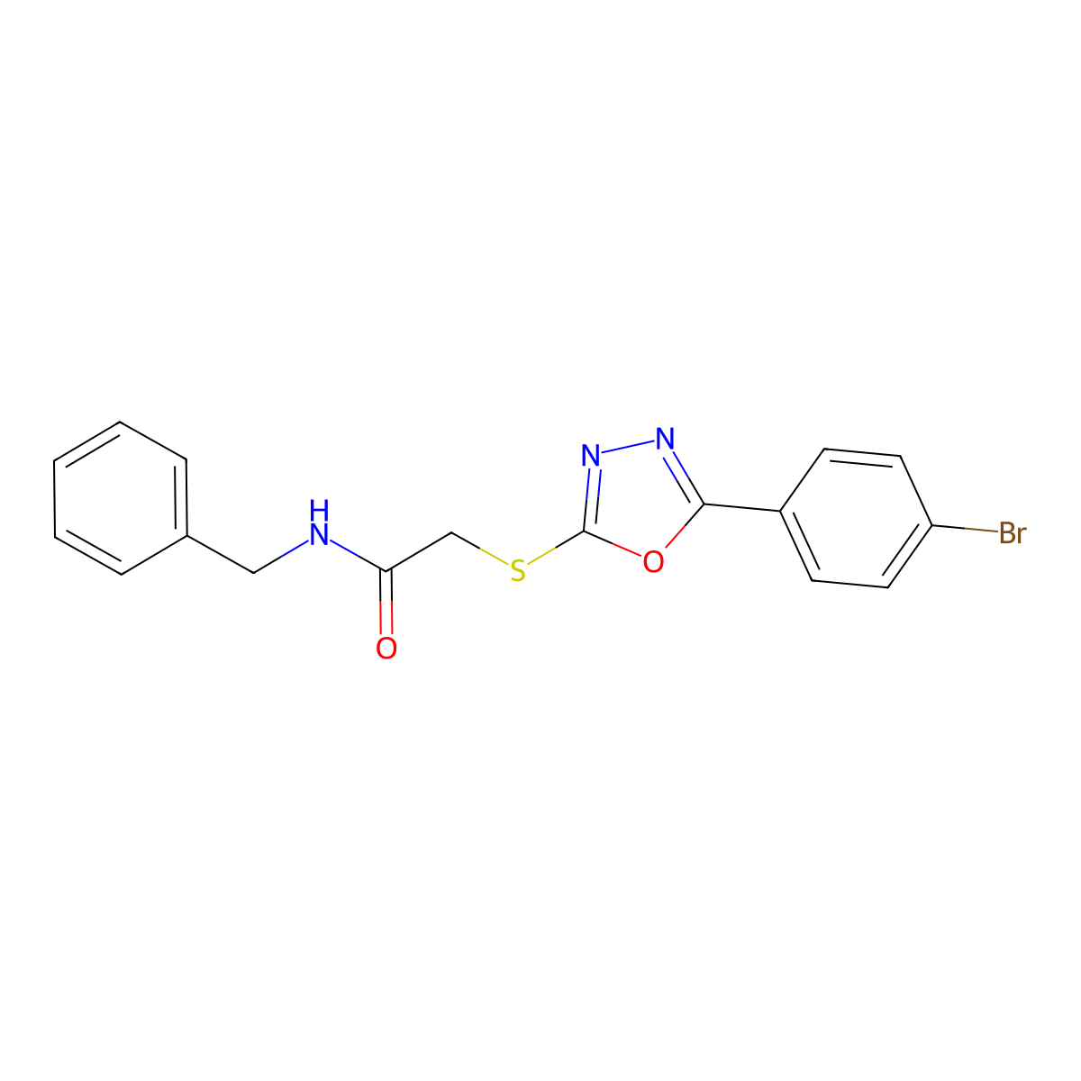 N-benzyl-2-[[5-(4-bromophenyl)-1,3,4-oxadiazol-2-yl]sulfanyl]acetamide molecular structure, CAS 335215-53-7