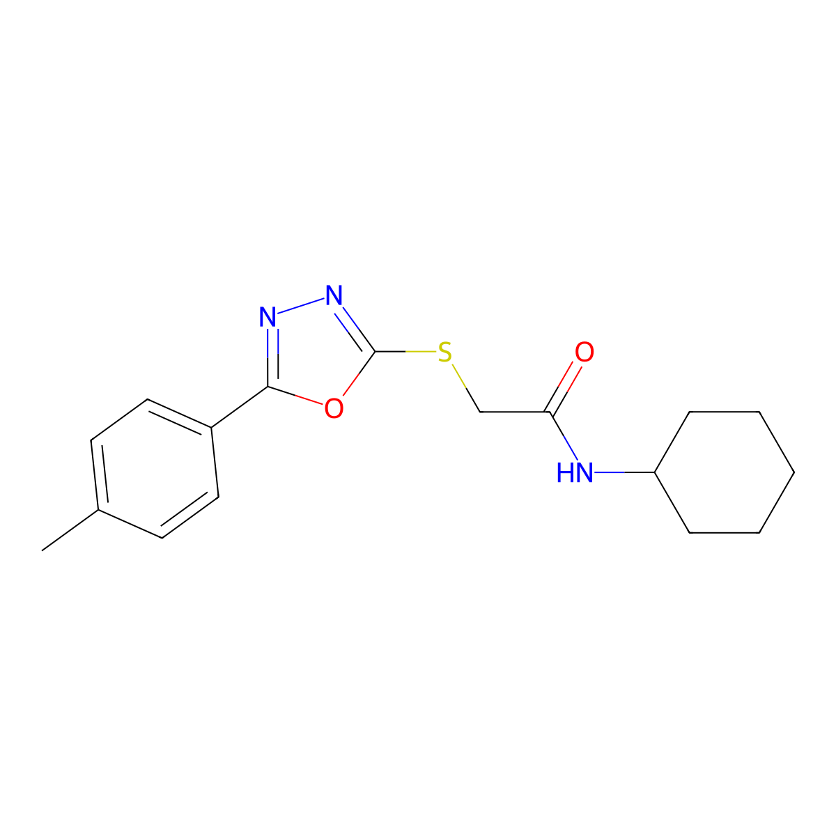 N-Cyclohexyl-2-{[5-(4-methylphenyl)-1,3,4-oxadiazol-2-YL]sulfanyl}acetamide molecular structure, CAS 335215-54-8