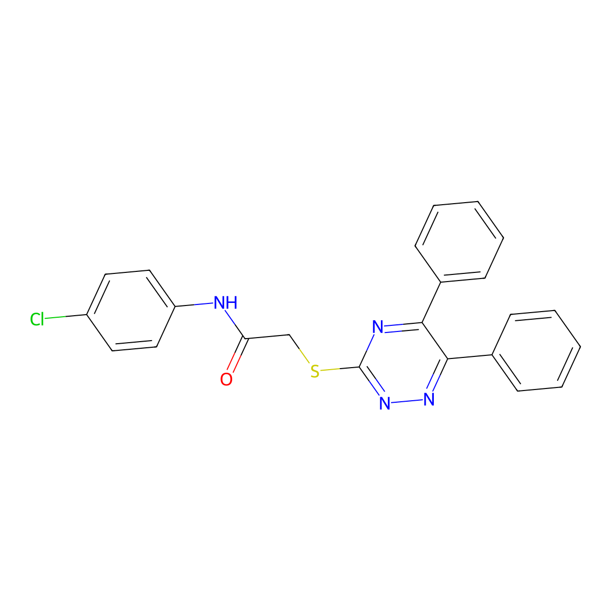 N-(4-Chlorophenyl)-2-((5,6-diphenyl-1,2,4-triazin-3-YL)thio)acetamide molecular structure, CAS 335215-69-5