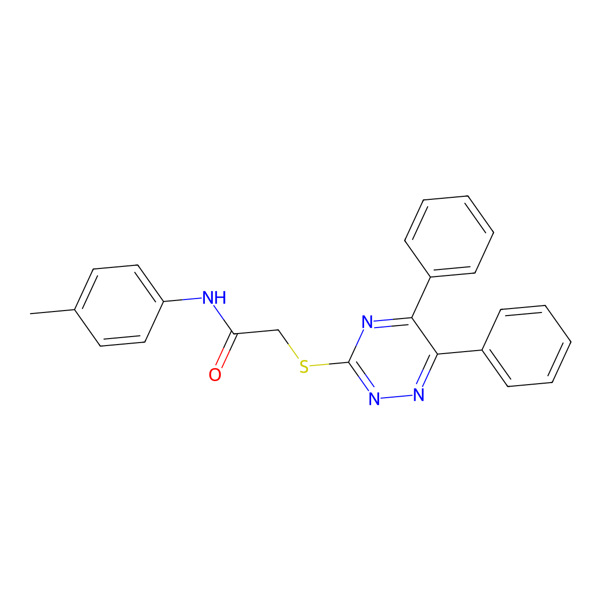2-((5,6-Diphenyl-1,2,4-triazin-3-YL)thio)-N-(4-methylphenyl)acetamide molecular structure, CAS 335215-70-8