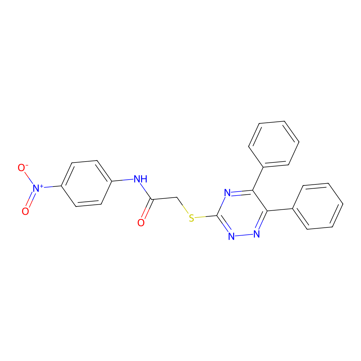 2-((5,6-Diphenyl-1,2,4-triazin-3-YL)thio)-N-(4-nitrophenyl)acetamide molecular structure, CAS 335215-71-9