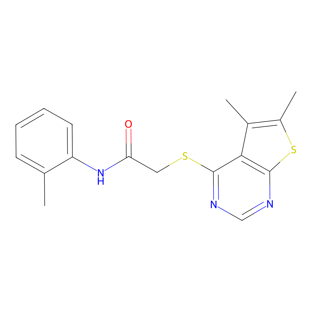 2-((5,6-dimethylthieno[2,3-d]pyrimidin-4-yl)thio)-N-(o-tolyl)acetamide molecular structure, CAS 335217-16-8