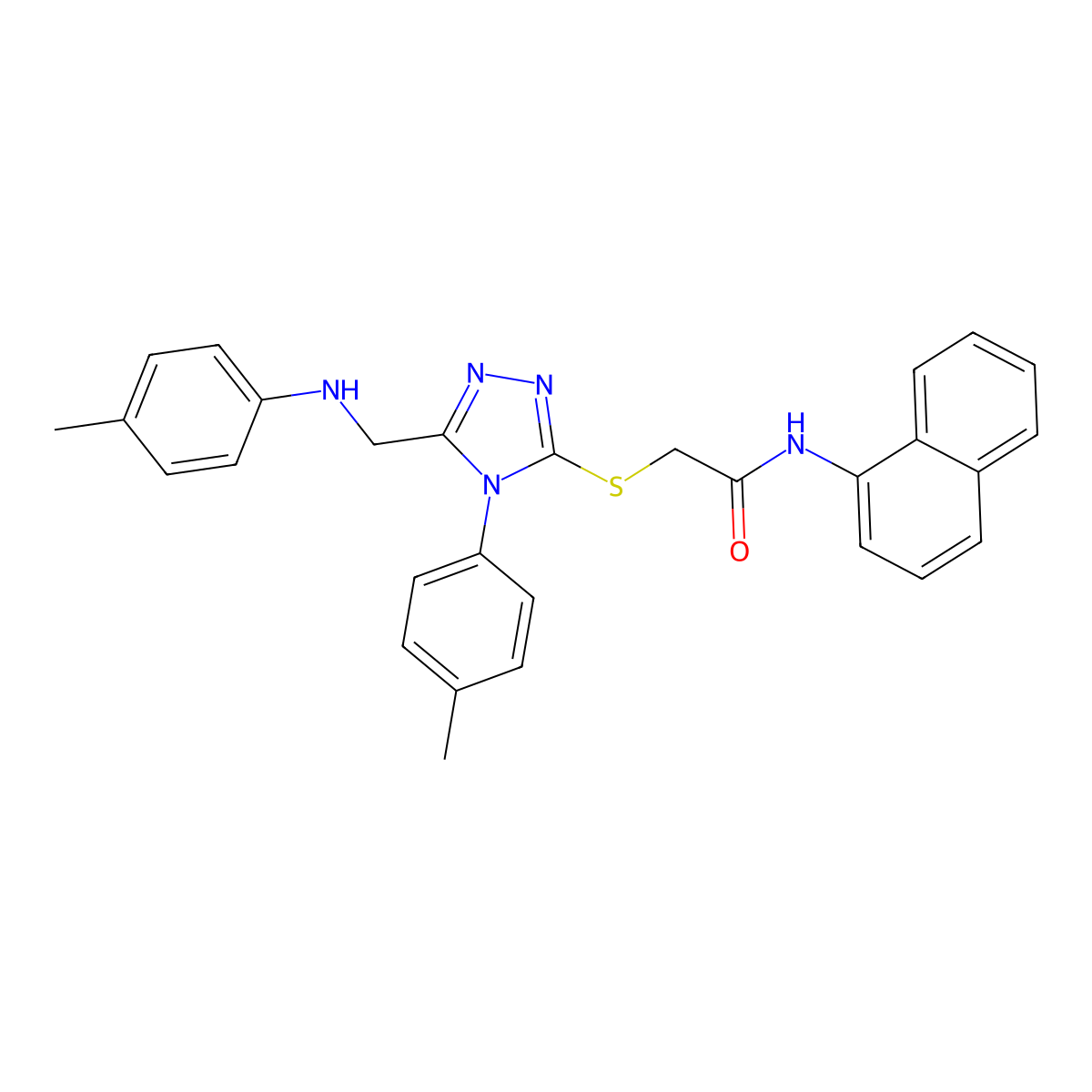 N-(Naphthalen-1-yl)-2-((4-(p-tolyl)-5-((p-tolylamino)methyl)-4H-1,2,4-triazol-3-yl)thio)acetamide molecular structure, CAS 335217-84-0