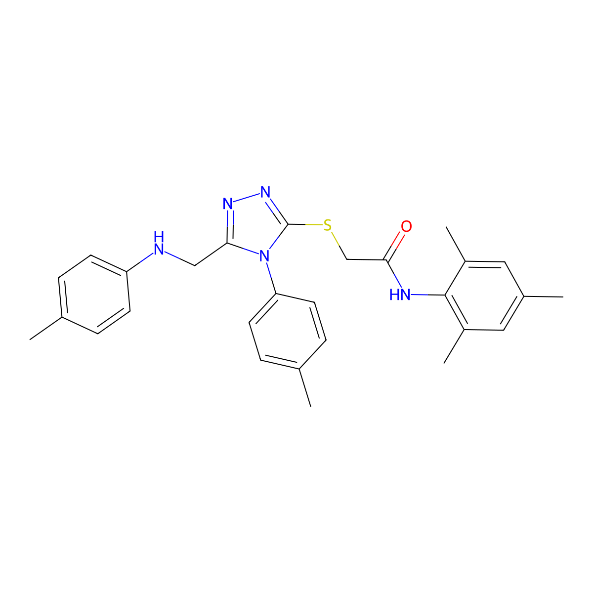 N-Mesityl-2-((4-(p-tolyl)-5-((p-tolylamino)methyl)-4H-1,2,4-triazol-3-yl)thio)acetamide molecular structure, CAS 335217-91-9