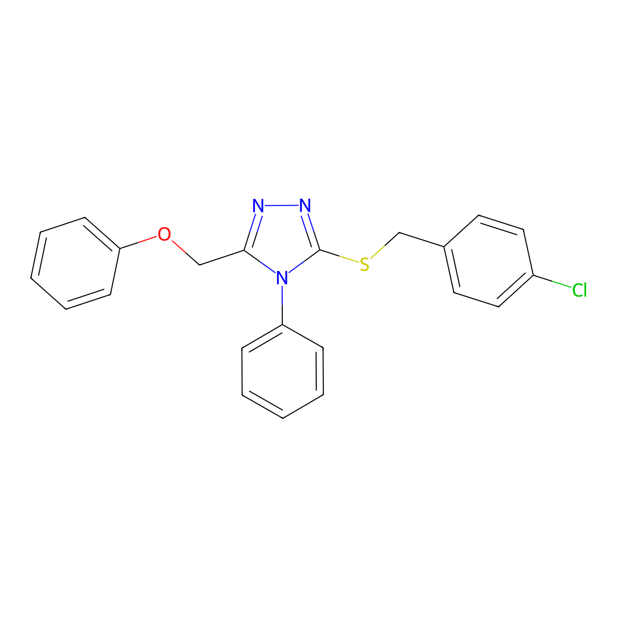 3-[(4-Chlorophenyl)methylsulfanyl]-5-(phenoxymethyl)-4-phenyl-1,2,4-triazole molecular structure, CAS 335219-12-0