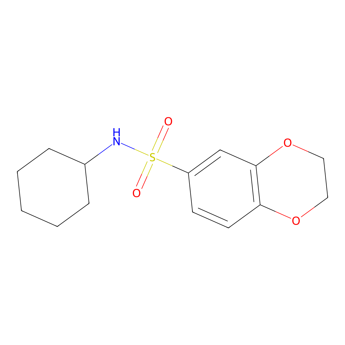 N-cyclohexyl-2,3-dihydro-1,4-benzodioxine-6-sulfonamide molecular structure, CAS 335219-59-5