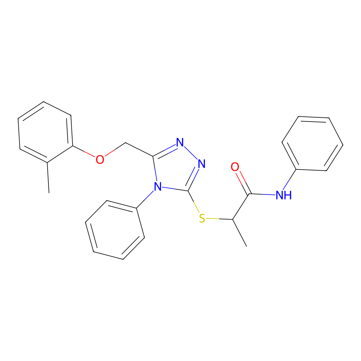 2-({5-[(2-methylphenoxy)methyl]-4-phenyl-4H-1,2,4-triazol-3-yl}sulfanyl)-N-phenylpropanamide molecular structure, CAS 335220-33-2