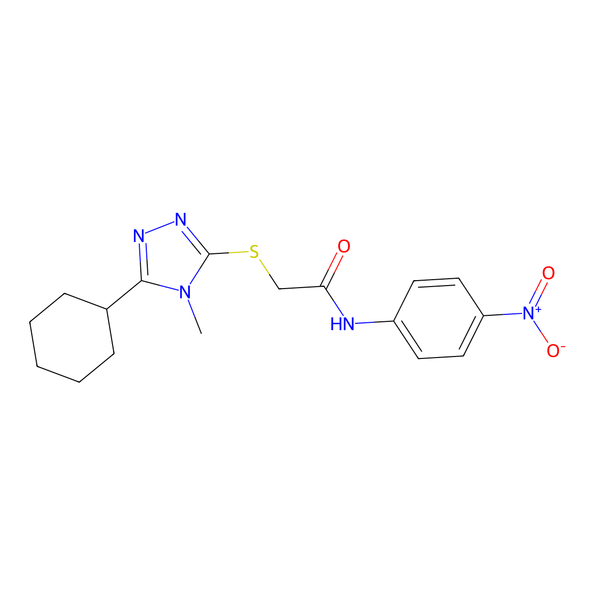 2-[(5-cyclohexyl-4-methyl-1,2,4-triazol-3-yl)sulfanyl]-N-(4-nitrophenyl)acetamide molecular structure, CAS 335220-82-1