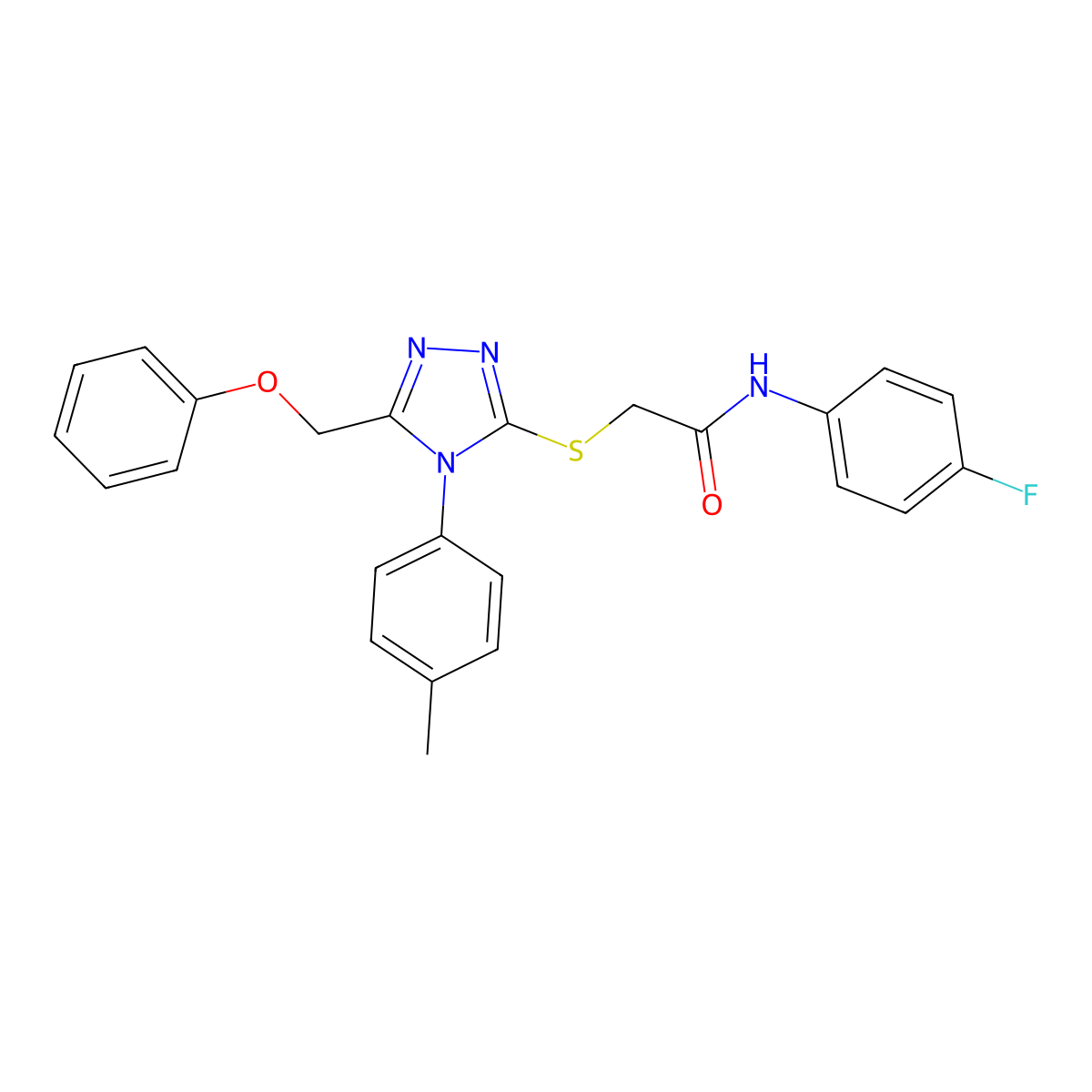N-(4-fluorophenyl)-2-[[4-(4-methylphenyl)-5-(phenoxymethyl)-1,2,4-triazol-3-yl]sulfanyl]acetamide molecular structure, CAS 335222-48-5