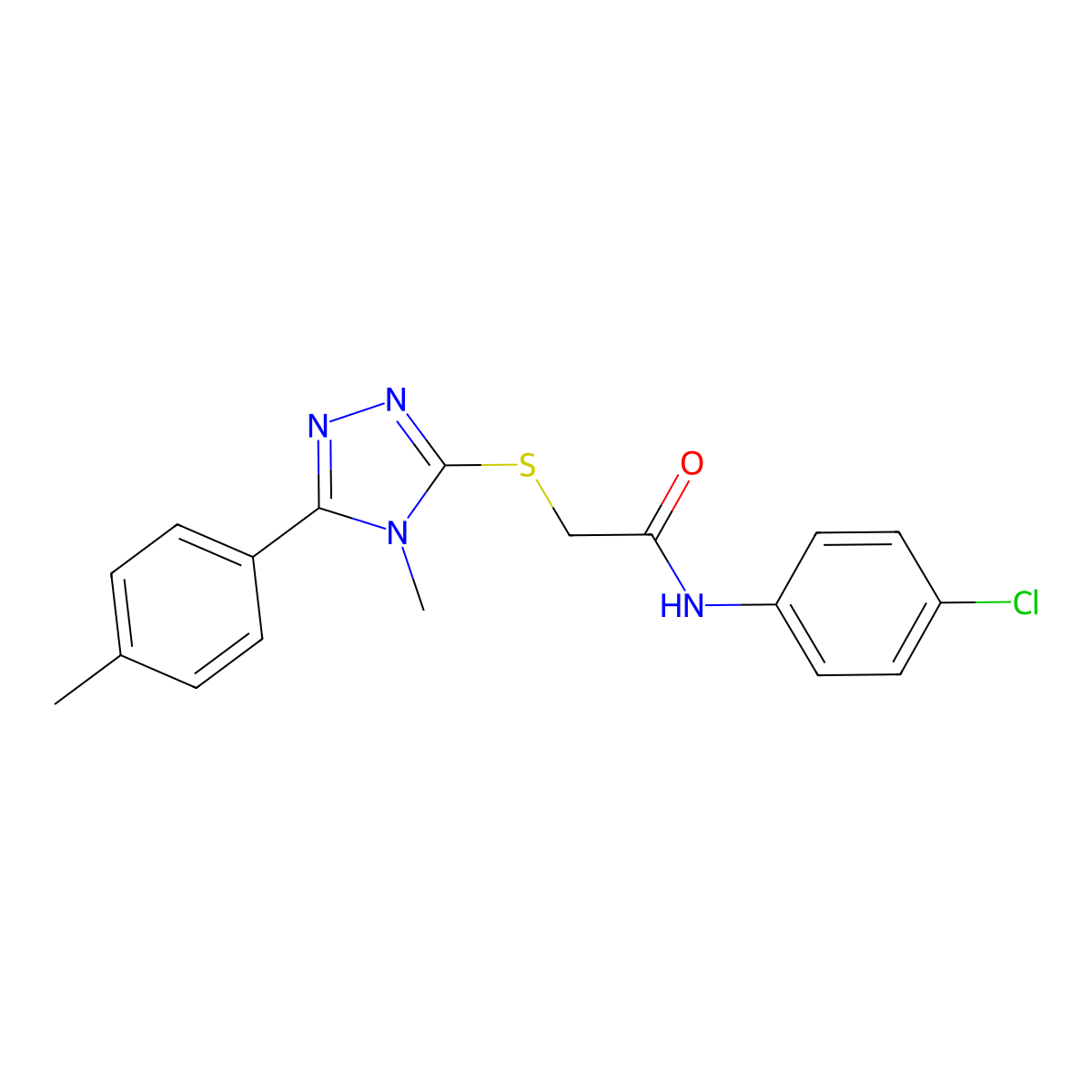 N-(4-chlorophenyl)-2-{[4-methyl-5-(4-methylphenyl)-4H-1,2,4-triazol-3-yl]sulfanyl}acetamide molecular structure, CAS 335222-52-1