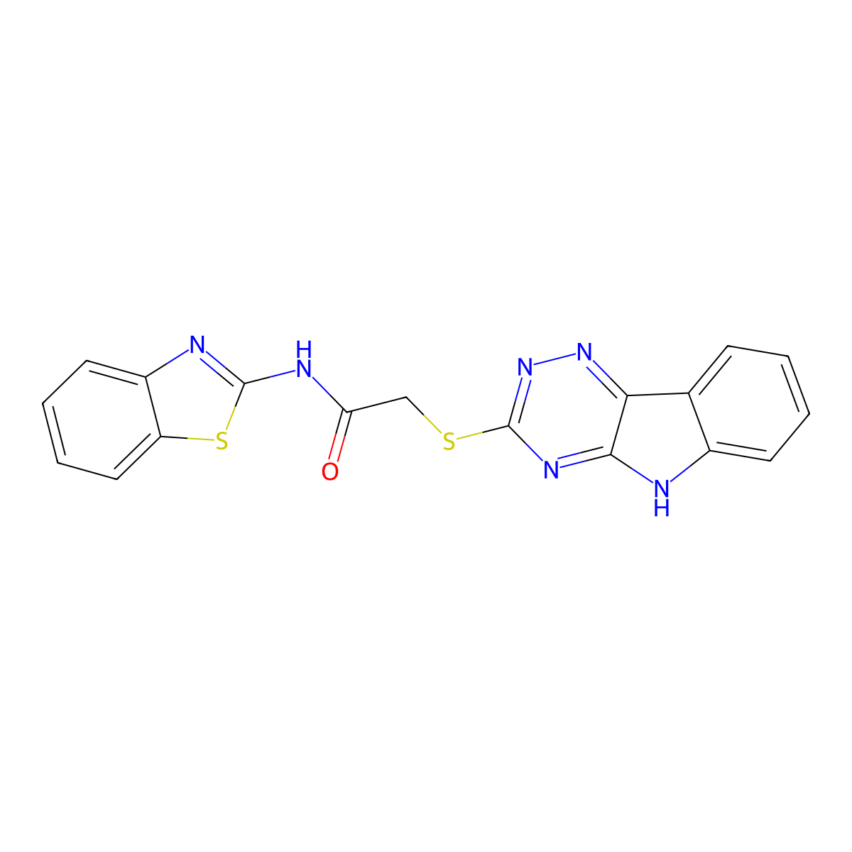 N-(1,3-benzothiazol-2-yl)-2-(5H-[1,2,4]triazino[5,6-b]indol-3-ylsulfanyl)acetamide molecular structure, CAS 335222-67-8