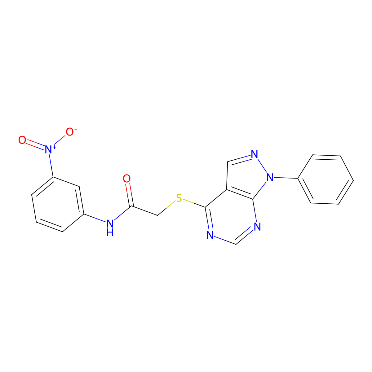 N-(3-nitrophenyl)-2-(1-phenylpyrazolo[3,4-d]pyrimidin-4-yl)sulfanylacetamide molecular structure, CAS 335223-29-5