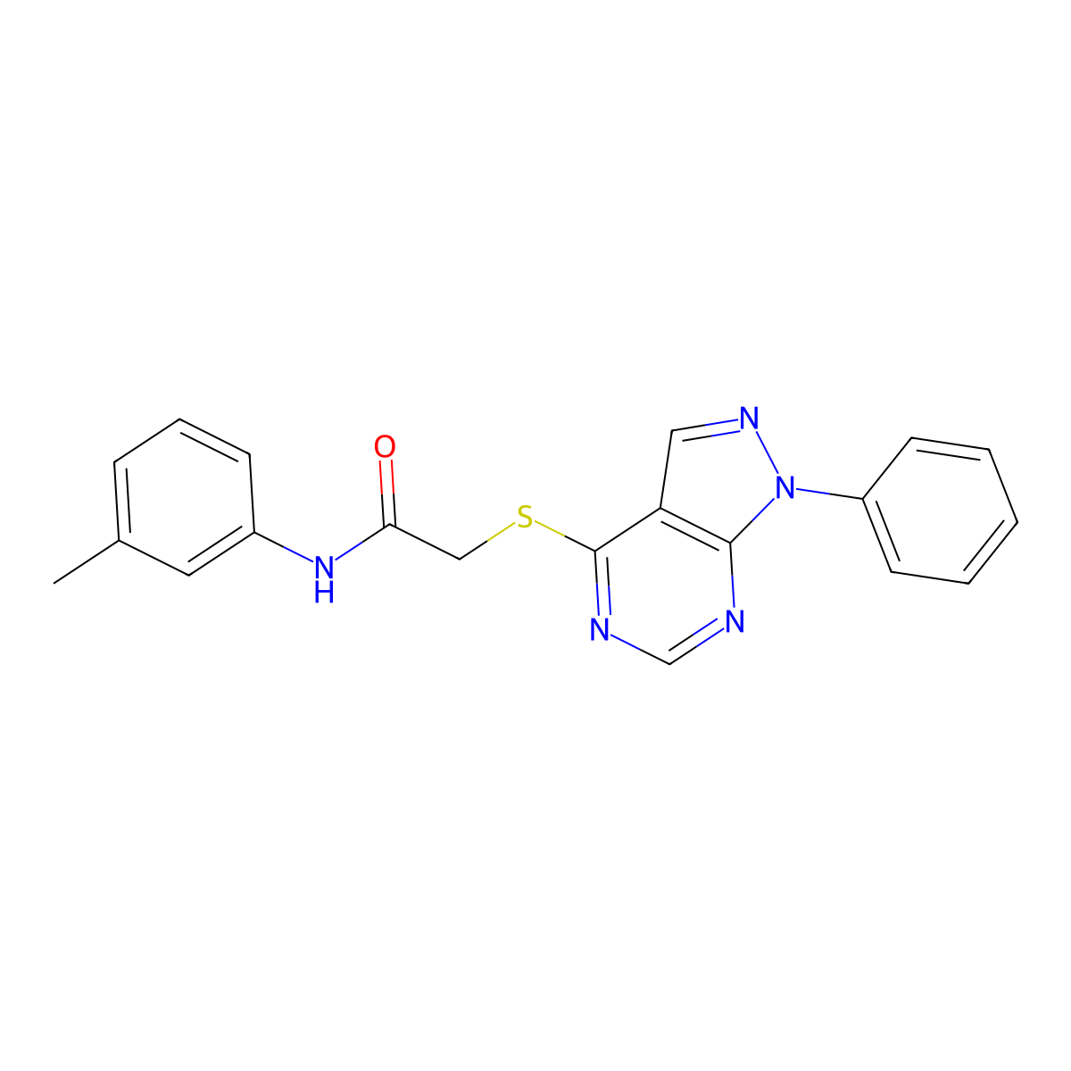 2-((1-phenyl-1H-pyrazolo[3,4-d]pyrimidin-4-yl)thio)-N-(m-tolyl)acetamide molecular structure, CAS 335223-30-8