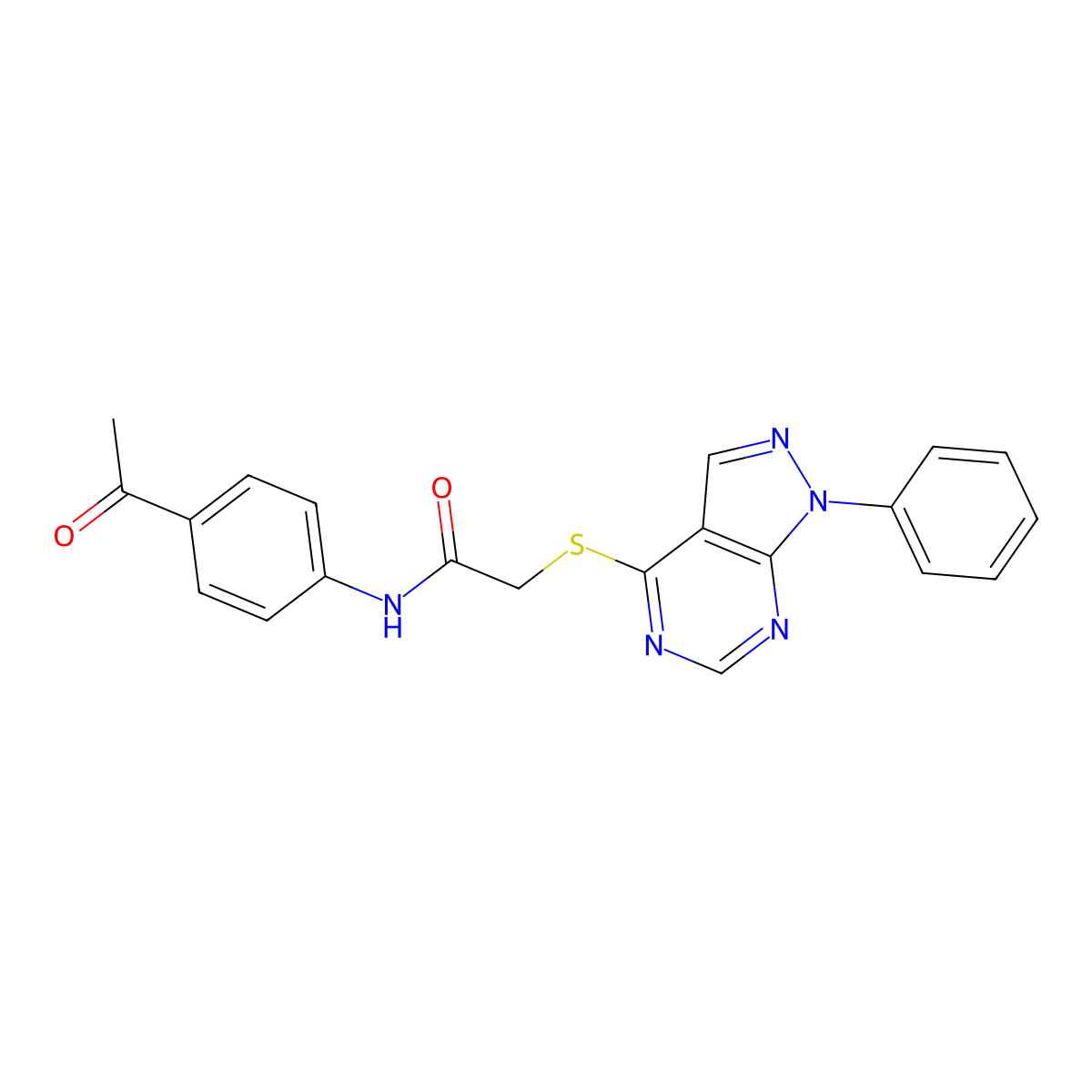 N-(4-acetylphenyl)-2-(1-phenylpyrazolo[3,4-d]pyrimidin-4-yl)sulfanylacetamide molecular structure, CAS 335223-34-2
