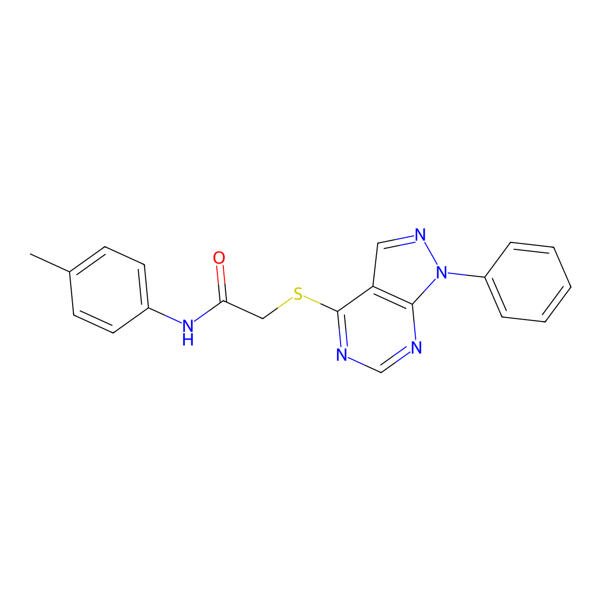 2-((1-phenyl-1H-pyrazolo[3,4-d]pyrimidin-4-yl)thio)-N-(p-tolyl)acetamide molecular structure, CAS 335223-67-1