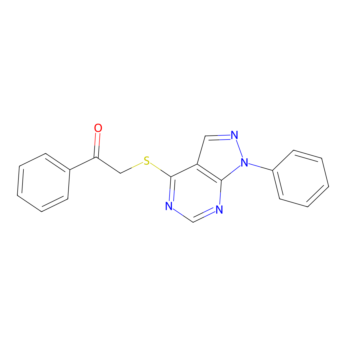 1-phenyl-2-({1-phenyl-1H-pyrazolo[3,4-d]pyrimidin-4-yl}sulfanyl)ethan-1-one molecular structure, CAS 335223-73-9