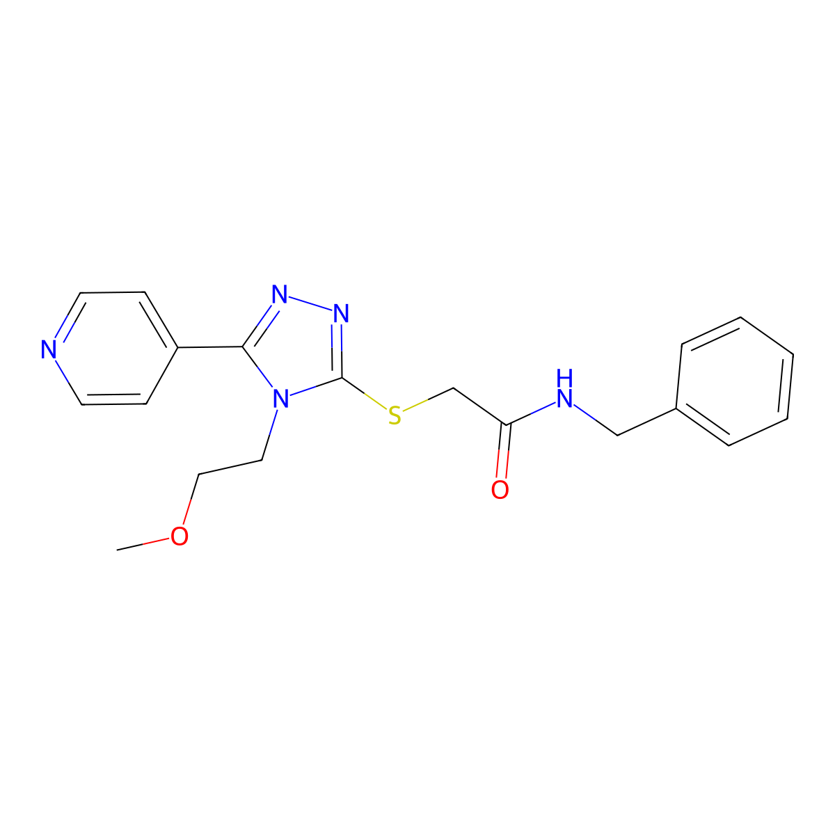 N-benzyl-2-[[4-(2-methoxyethyl)-5-pyridin-4-yl-1,2,4-triazol-3-yl]sulfanyl]acetamide molecular structure, CAS 335225-37-1