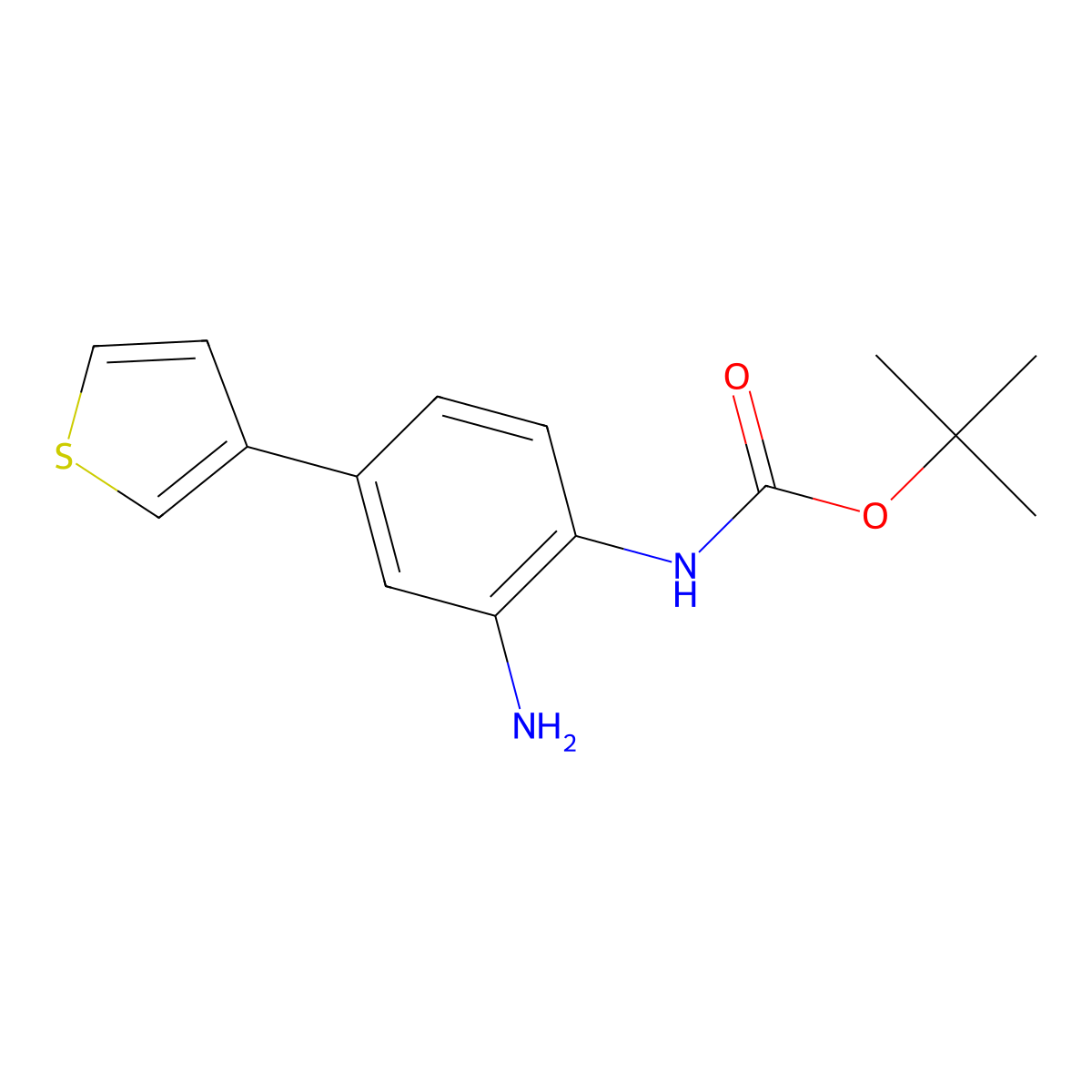 Tert-butyl [2-amino-4-(3-thienyl)phenyl]carbamate molecular structure, CAS 335255-30-6