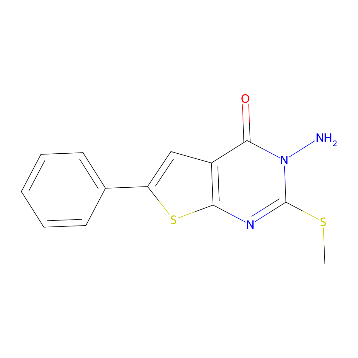 3-amino-2-(methylsulfanyl)-6-phenylthieno[2,3-d]pyrimidin-4(3H)-one molecular structure, CAS 335274-90-3