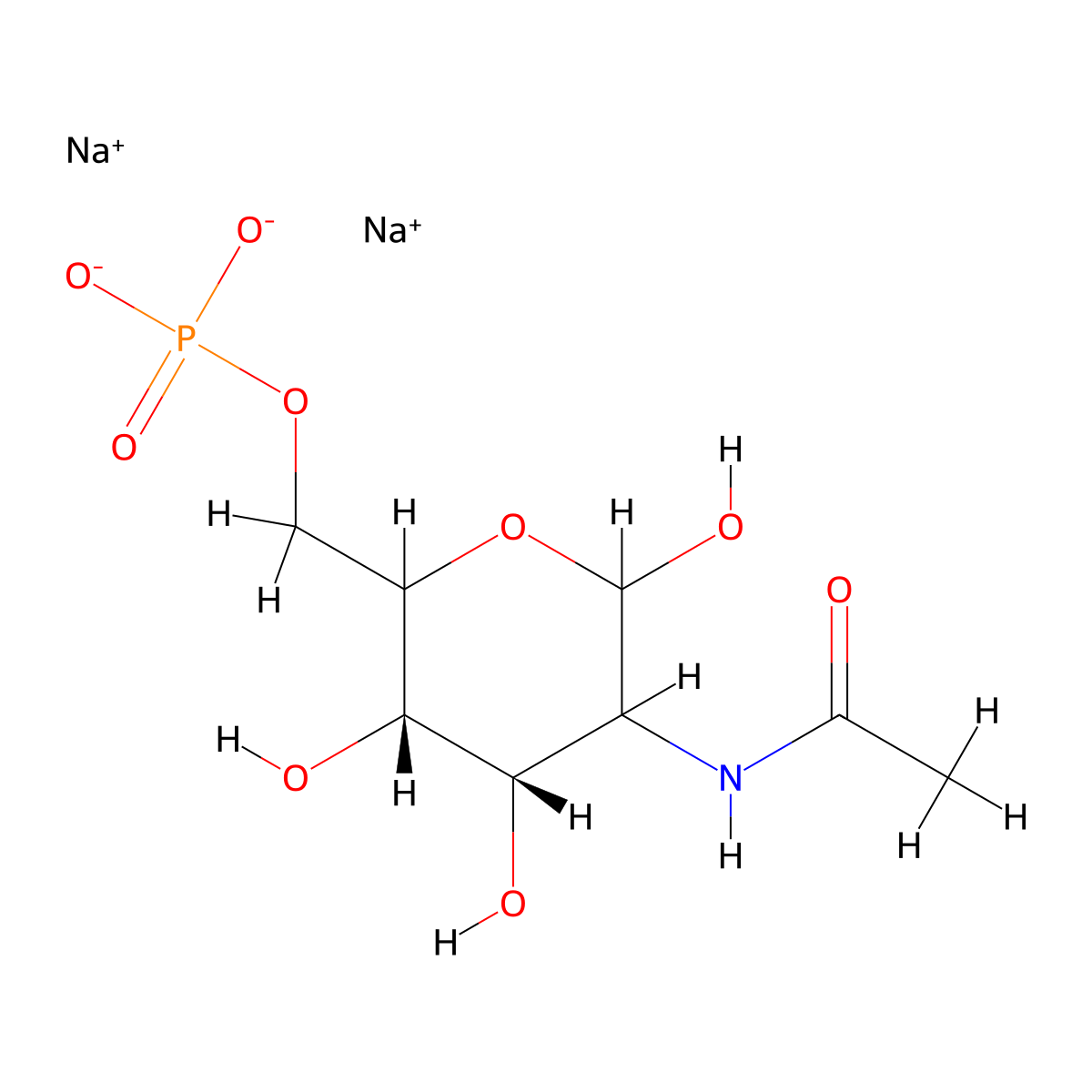 disodium;[(3S,4S)-5-acetamido-3,4,6-trihydroxyoxan-2-yl]methyl phosphate molecular structure, CAS 335275-62-2
