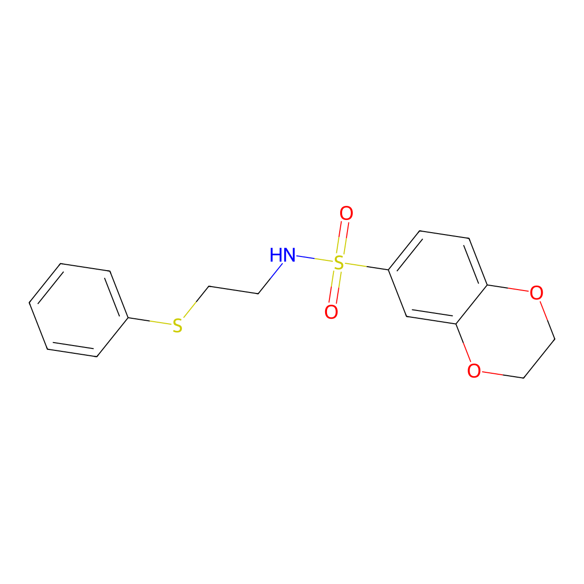 N-(2-phenylsulfanylethyl)-2,3-dihydro-1,4-benzodioxine-6-sulfonamide molecular structure, CAS 335392-07-9