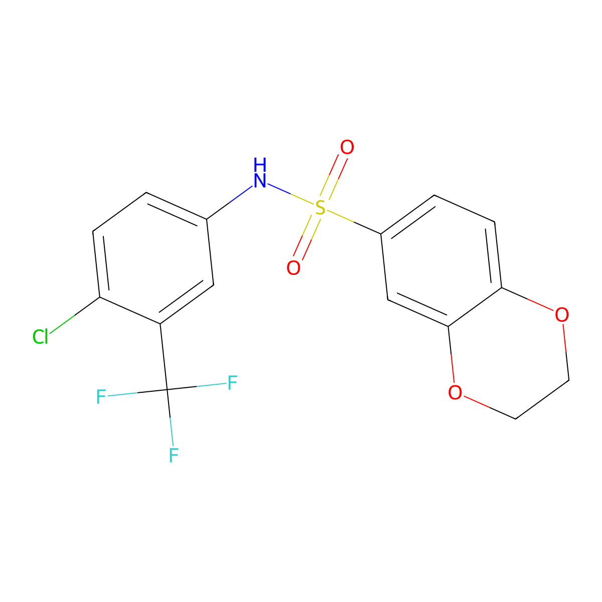 N-[4-chloro-3-(trifluoromethyl)phenyl]-2,3-dihydro-1,4-benzodioxine-6-sulfonamide molecular structure, CAS 335392-19-3