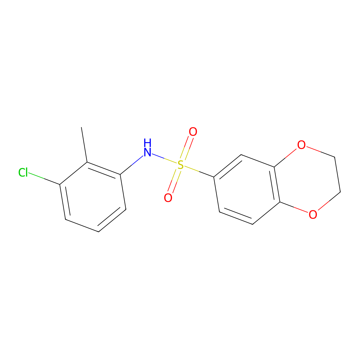 N-(3-chloro-2-methylphenyl)-2,3-dihydro-1,4-benzodioxine-6-sulfonamide molecular structure, CAS 335392-47-7