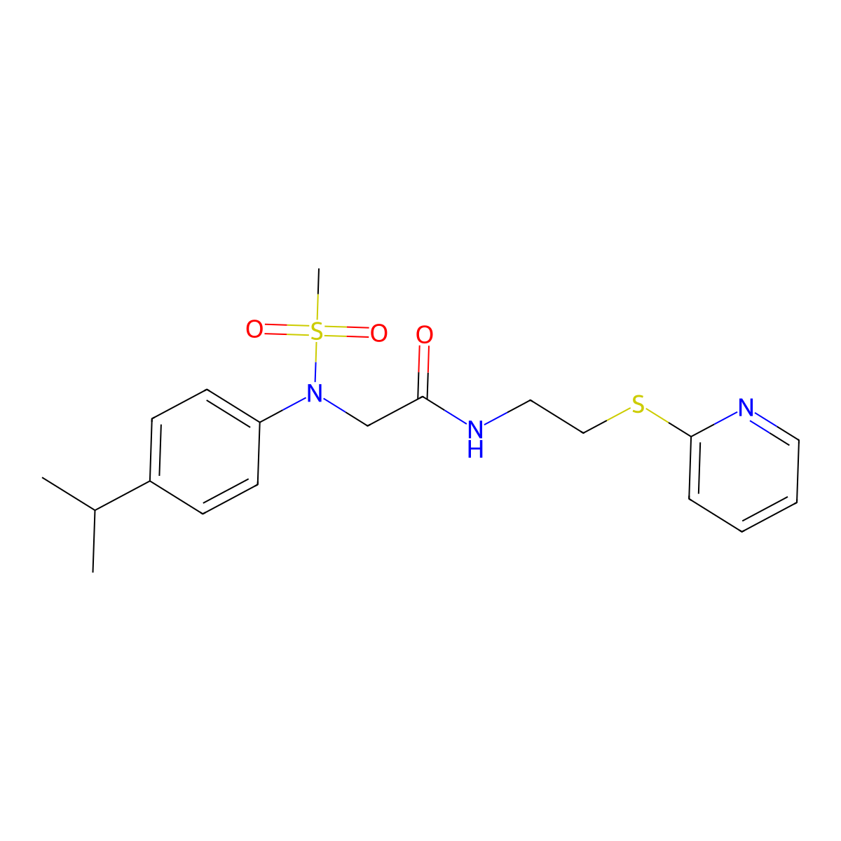 2-(N-methylsulfonyl-4-propan-2-ylanilino)-N-(2-pyridin-2-ylsulfanylethyl)acetamide molecular structure, CAS 335392-79-5