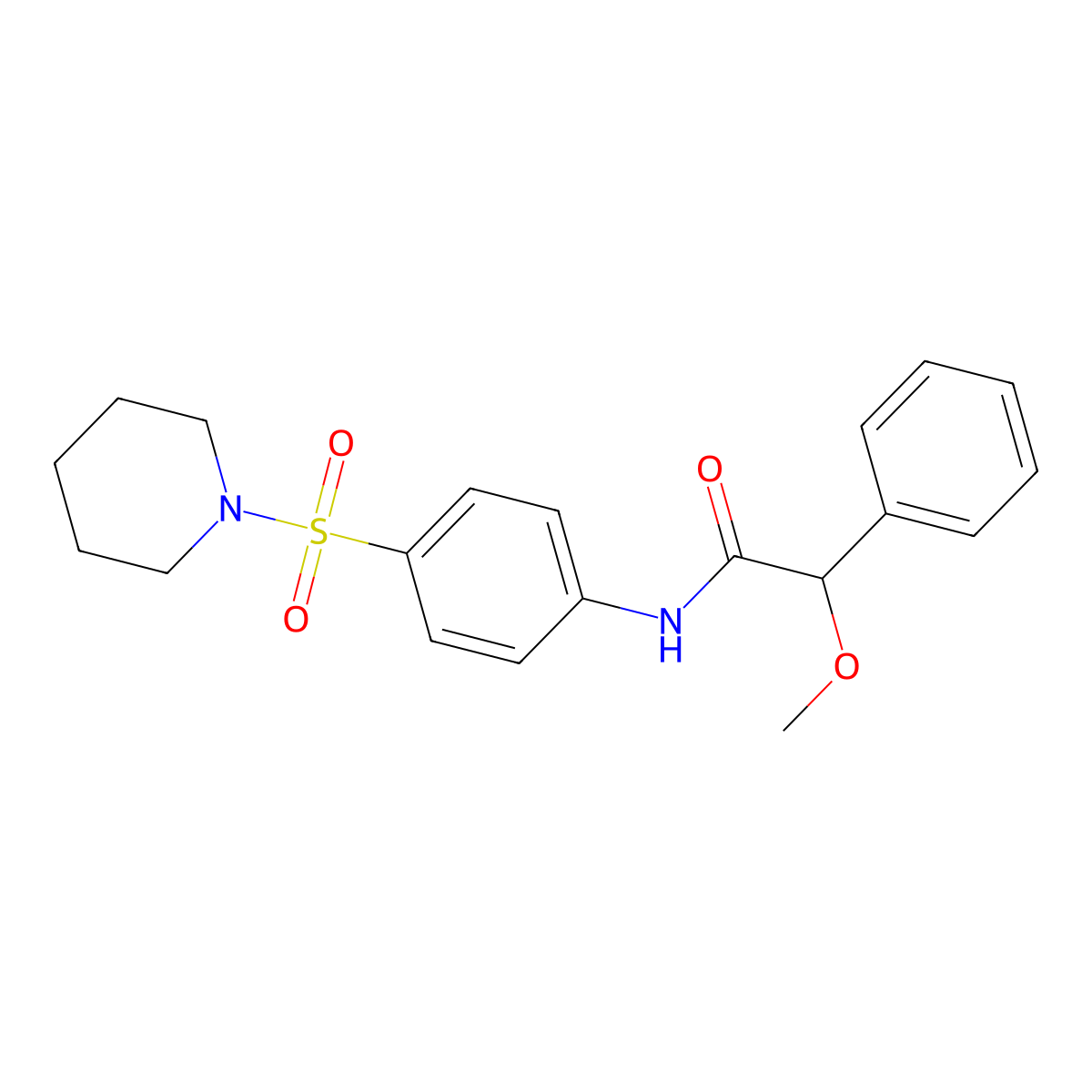 2-methoxy-2-phenyl-N-(4-piperidin-1-ylsulfonylphenyl)acetamide molecular structure, CAS 335393-11-8