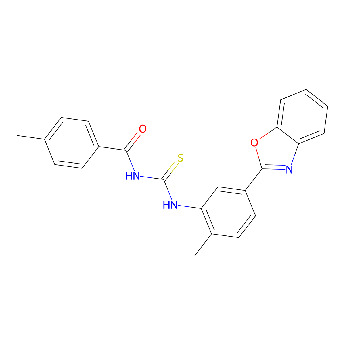 N-[5-(1,3-benzoxazol-2-yl)-2-methylphenyl]-N'-(4-methylbenzoyl)thiourea molecular structure, CAS 335393-36-7