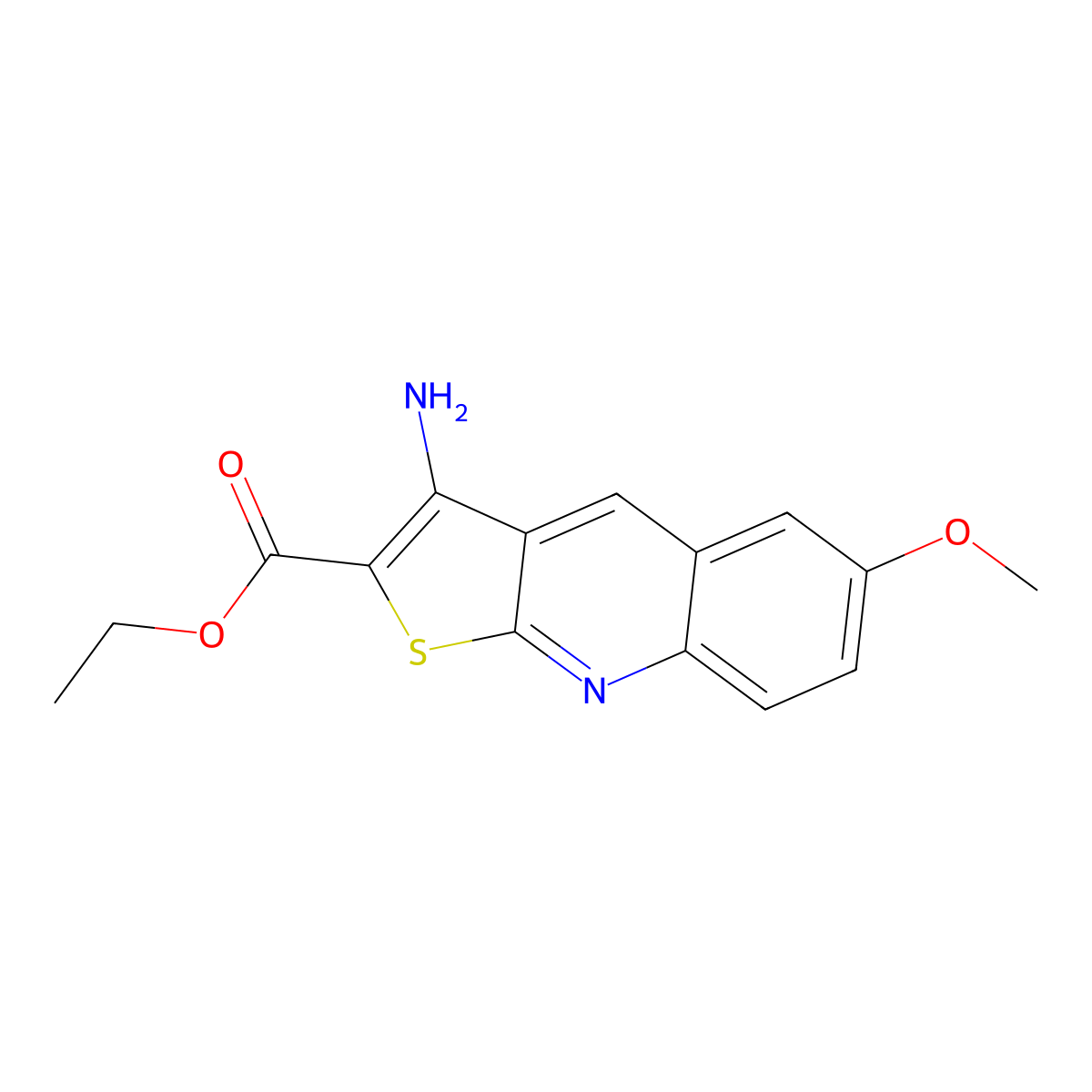 Ethyl 3-amino-6-methoxythieno[2,3-b]quinoline-2-carboxylate molecular structure, CAS 335394-77-9