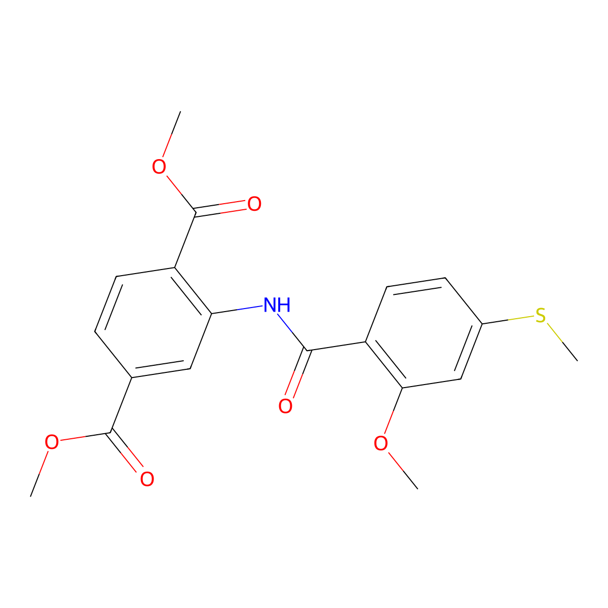 Dimethyl 2-{[2-methoxy-4-(methylsulfanyl)benzoyl]amino}terephthalate molecular structure, CAS 335397-27-8