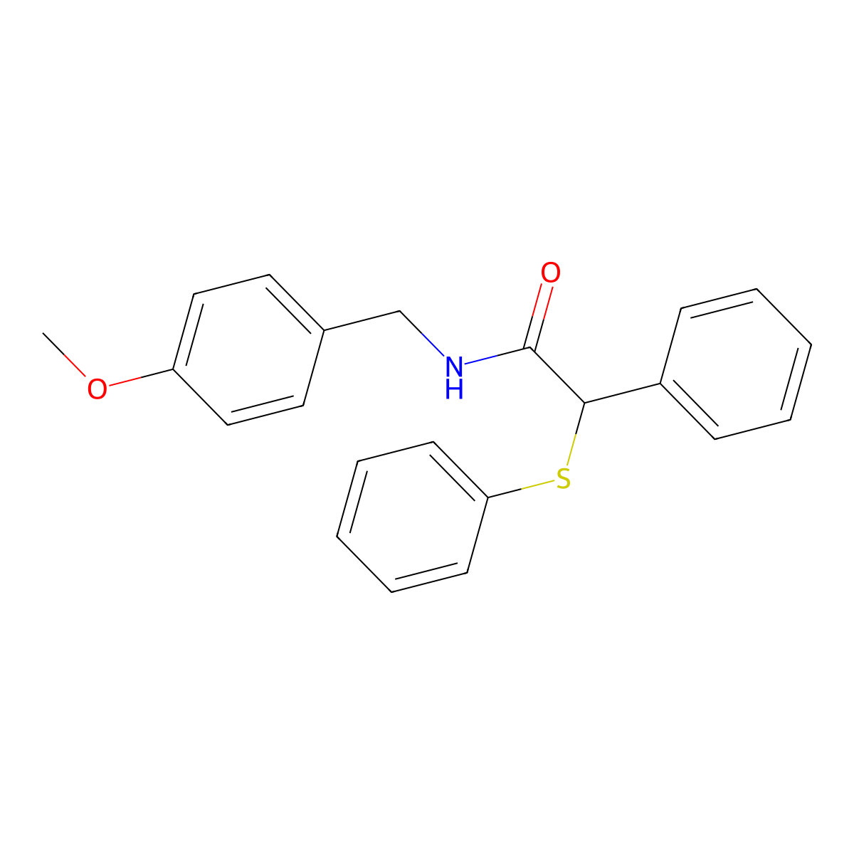 N-[(4-methoxyphenyl)methyl]-2-phenyl-2-phenylsulfanylacetamide molecular structure, CAS 335398-30-6