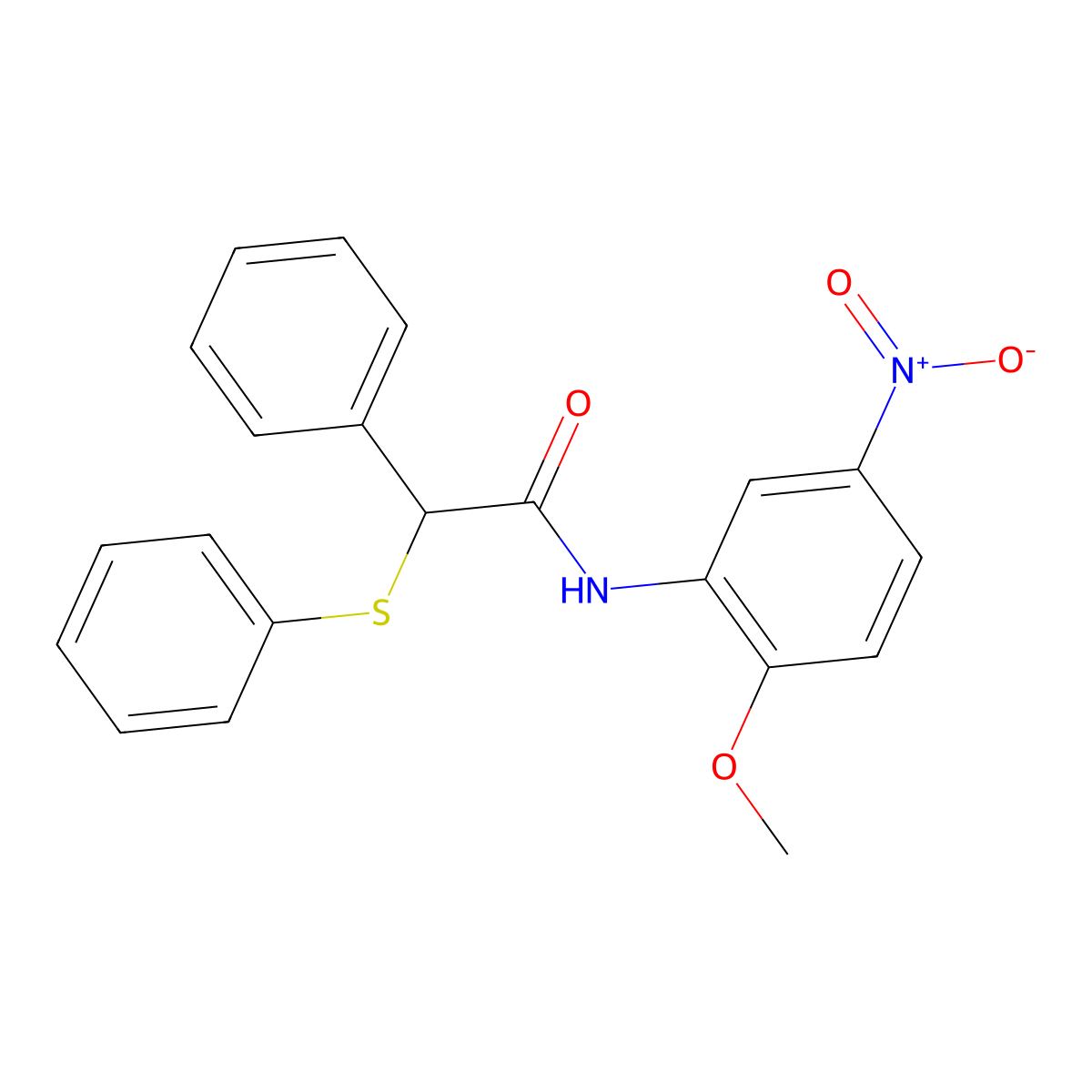 N-(2-methoxy-5-nitrophenyl)-2-phenyl-2-(phenylsulfanyl)acetamide molecular structure, CAS 335398-44-2