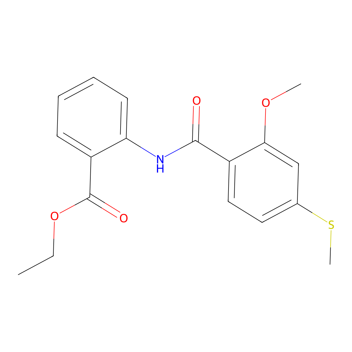 Ethyl 2-[(2-methoxy-4-methylsulfanylbenzoyl)amino]benzoate molecular structure, CAS 335398-56-6