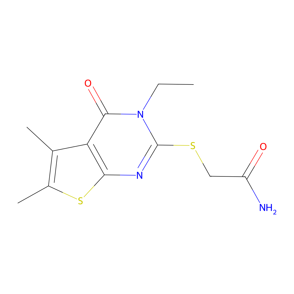 2-((3-Ethyl-5,6-dimethyl-4-oxo-3,4-dihydrothieno(2,3-D)pyrimidin-2-YL)sulfanyl)acetamide molecular structure, CAS 335399-44-5