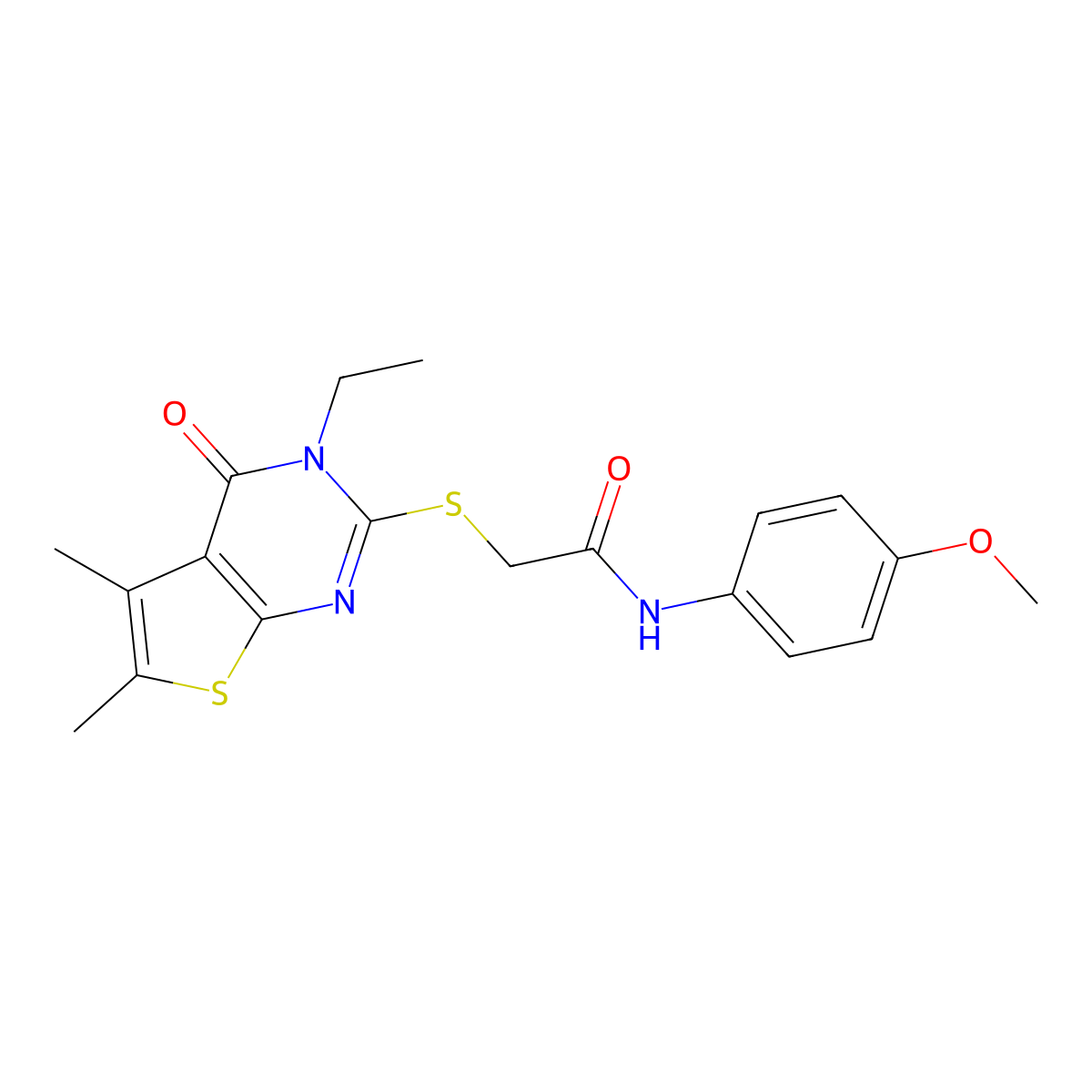 2-[(3-Ethyl-5,6-dimethyl-4-oxo-3,4-dihydrothieno[2,3-D]pyrimidin-2-YL)sulfanyl]-N-(4-methoxyphenyl)acetamide molecular structure, CAS 335399-46-7
