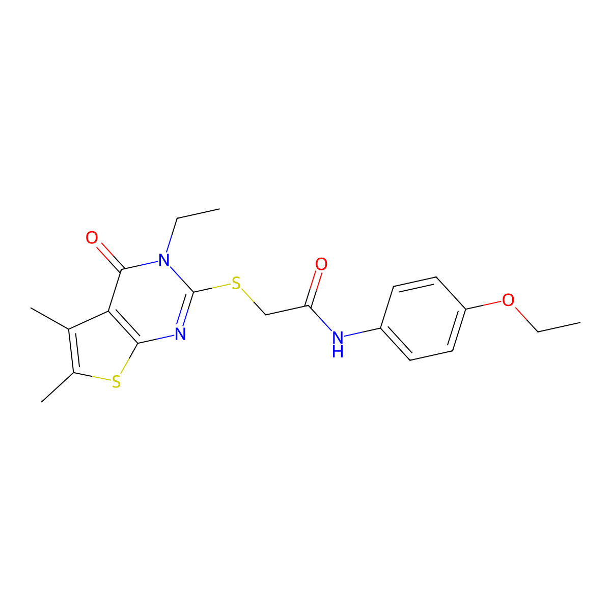 N-(4-Ethoxyphenyl)-2-((3-ethyl-5,6-dimethyl-4-oxo-3,4-dihydrothieno(2,3-D)pyrimidin-2-YL)sulfanyl)acetamide molecular structure, CAS 335399-50-3