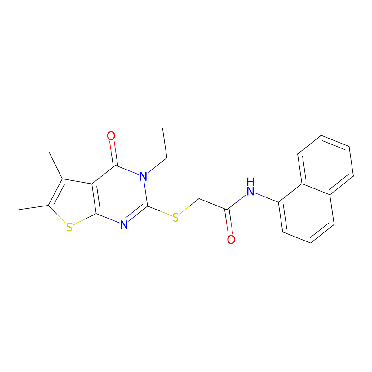 2-[(3-Ethyl-5,6-dimethyl-4-oxo-3,4-dihydrothieno[2,3-D]pyrimidin-2-YL)sulfanyl]-N-(1-naphthyl)acetamide molecular structure, CAS 335399-52-5