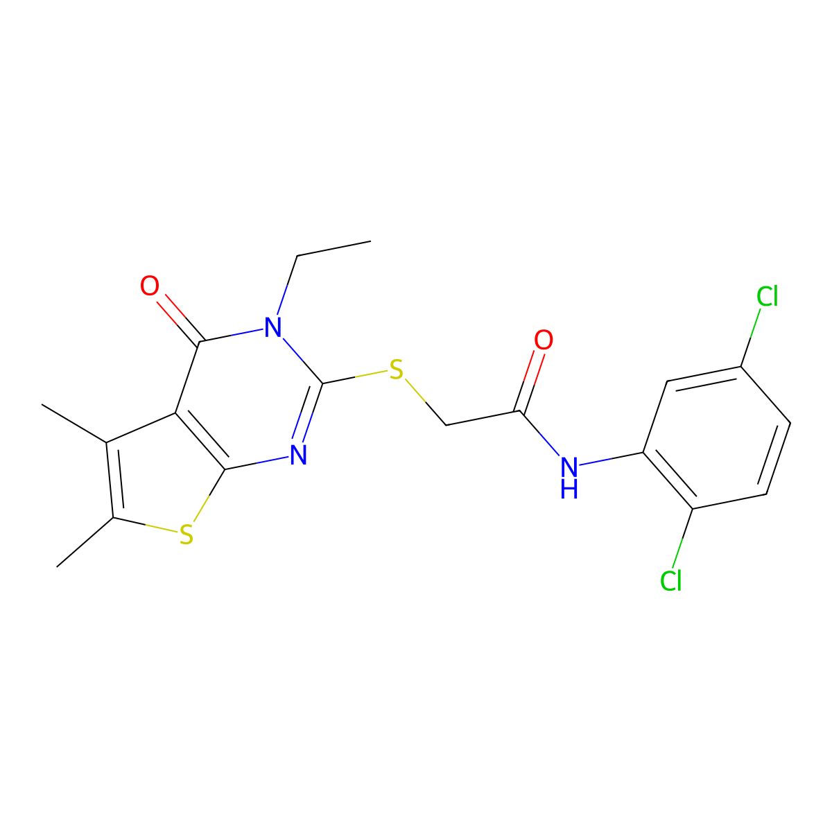 N-(2,5-Dichlorophenyl)-2-((3-ethyl-5,6-dimethyl-4-oxo-3,4-dihydrothieno(2,3-D)pyrimidin-2-YL)sulfanyl)acetamide molecular structure, CAS 335399-74-1