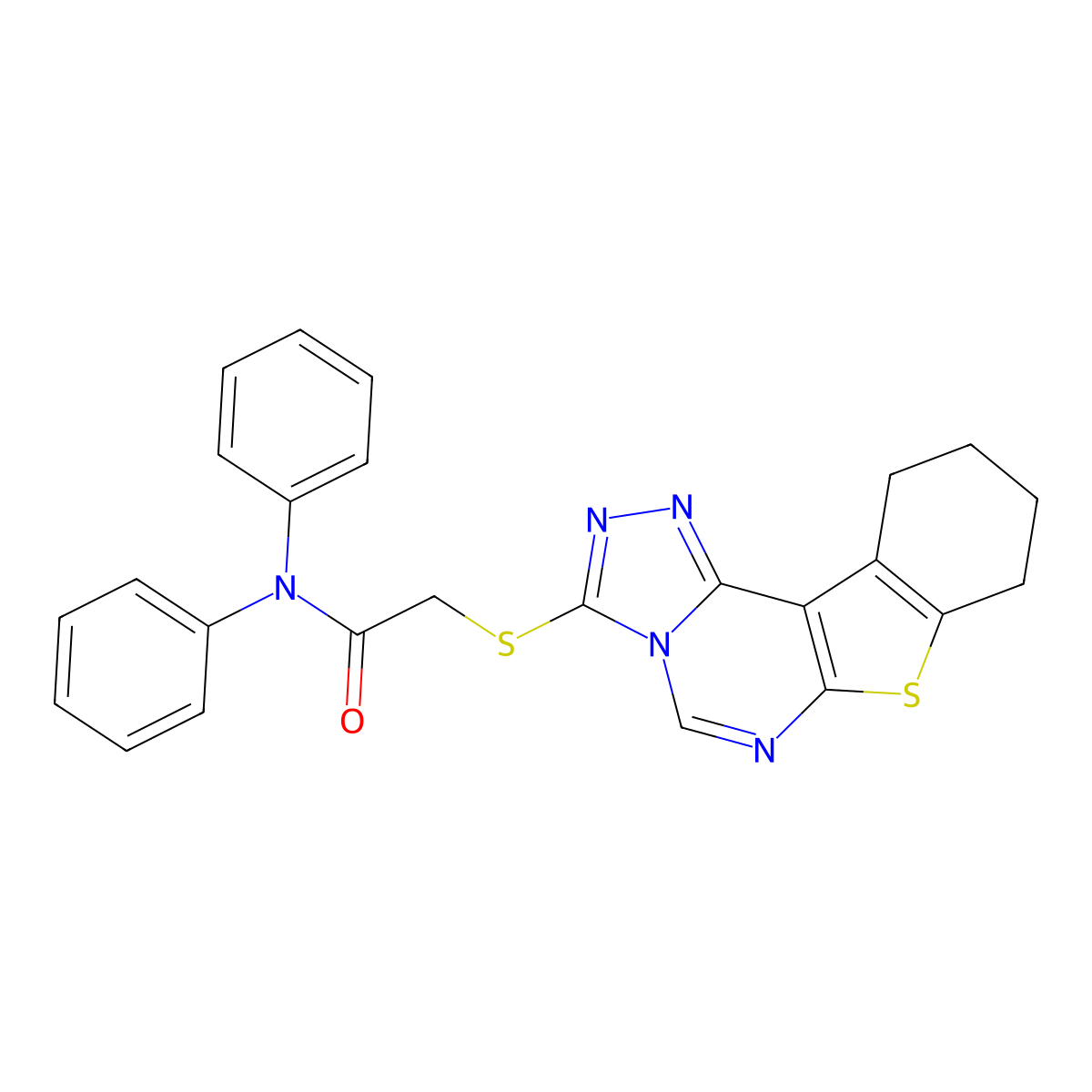 N,N-diphenyl-2-(8,9,10,11-tetrahydro[1]benzothieno[3,2-e][1,2,4]triazolo[4,3-c]pyrimidin-3-ylsulfanyl)acetamide molecular structure, CAS 335401-10-0