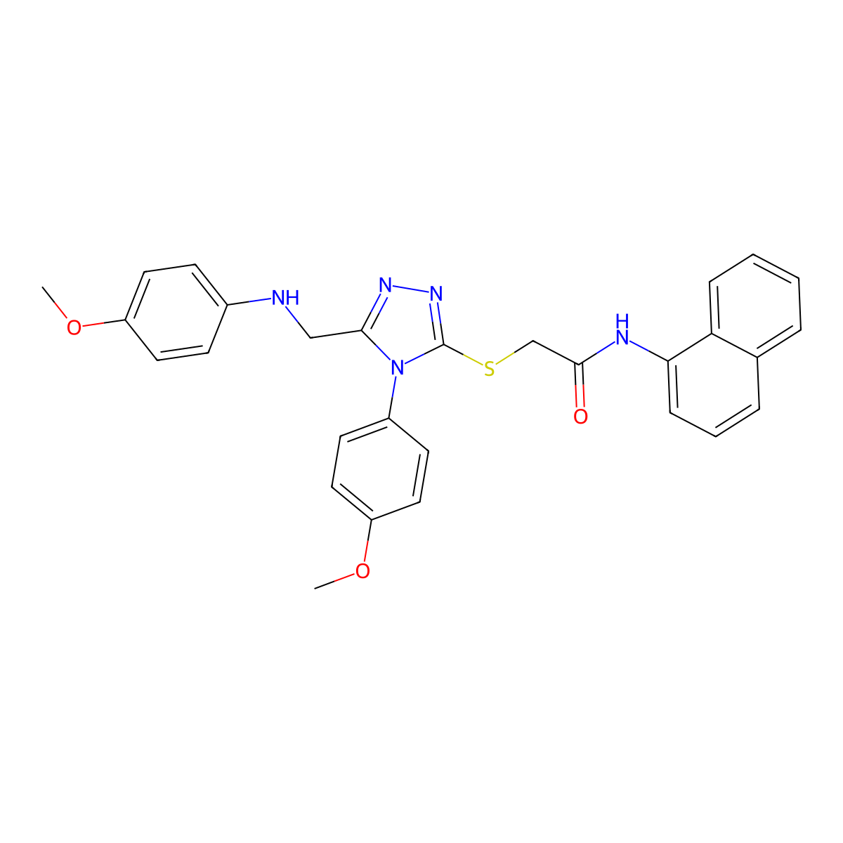 2-((4-(4-Methoxyphenyl)-5-(((4-methoxyphenyl)amino)methyl)-4H-1,2,4-triazol-3-yl)thio)-N-(naphthalen-1-yl)acetamide molecular structure, CAS 335402-04-5