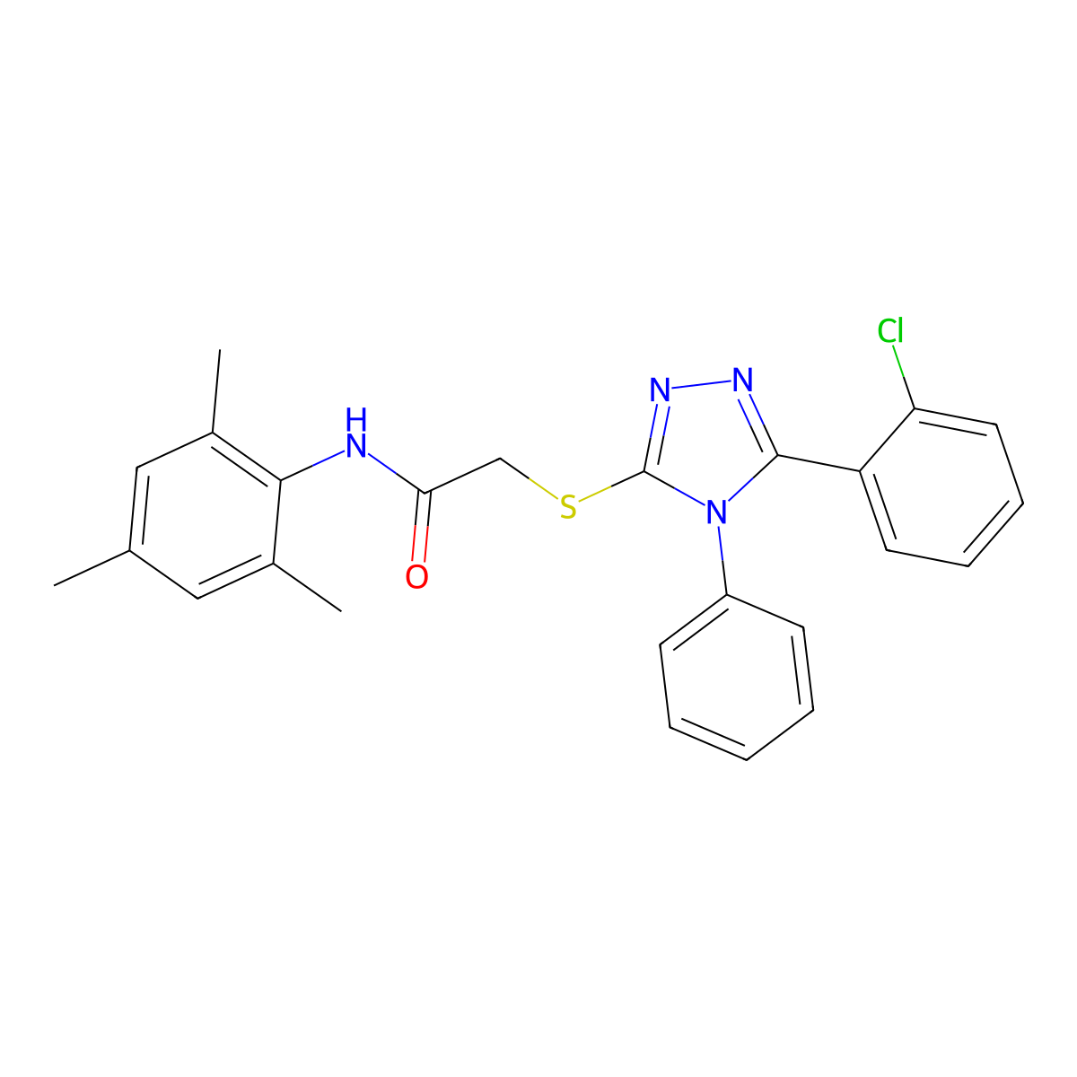 2-((5-(2-Chlorophenyl)-4-phenyl-4H-1,2,4-triazol-3-yl)thio)-N-mesitylacetamide molecular structure, CAS 335402-73-8