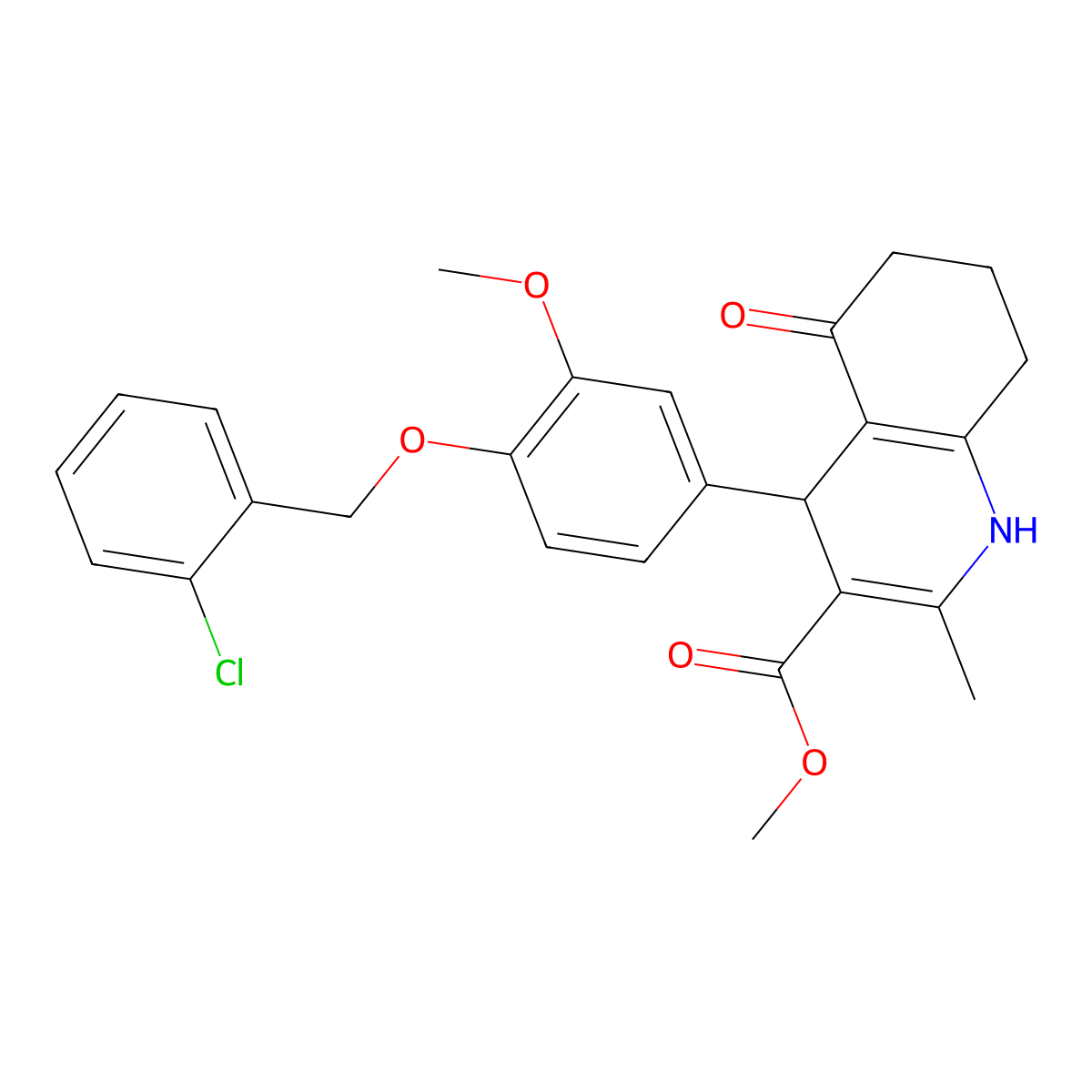 Methyl 4-{4-[(2-chlorobenzyl)oxy]-3-methoxyphenyl}-2-methyl-5-oxo-1,4,5,6,7,8-hexahydro-3-quinolinecarboxylate molecular structure, CAS 335402-77-2