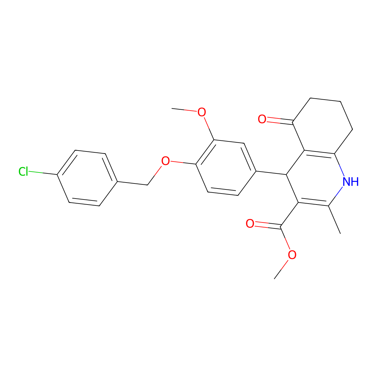 Methyl 4-{4-[(4-chlorobenzyl)oxy]-3-methoxyphenyl}-2-methyl-5-oxo-1,4,5,6,7,8-hexahydro-3-quinolinecarboxylate molecular structure, CAS 335402-80-7
