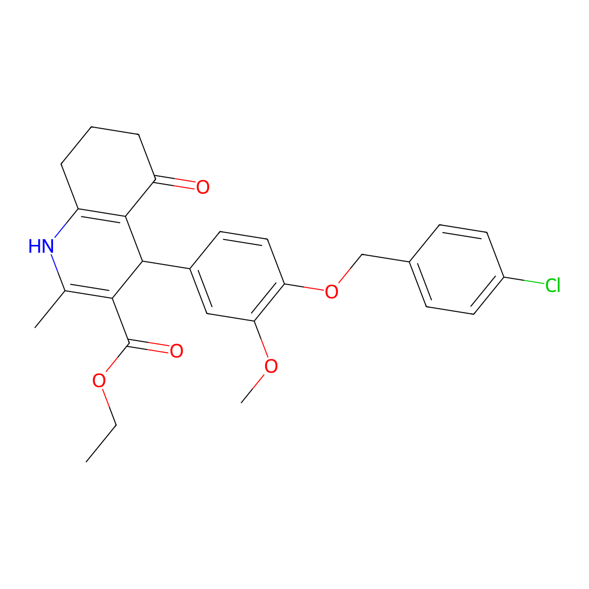 Ethyl 4-{4-[(4-chlorobenzyl)oxy]-3-methoxyphenyl}-2-methyl-5-oxo-1,4,5,6,7,8-hexahydro-3-quinolinecarboxylate molecular structure, CAS 335402-81-8