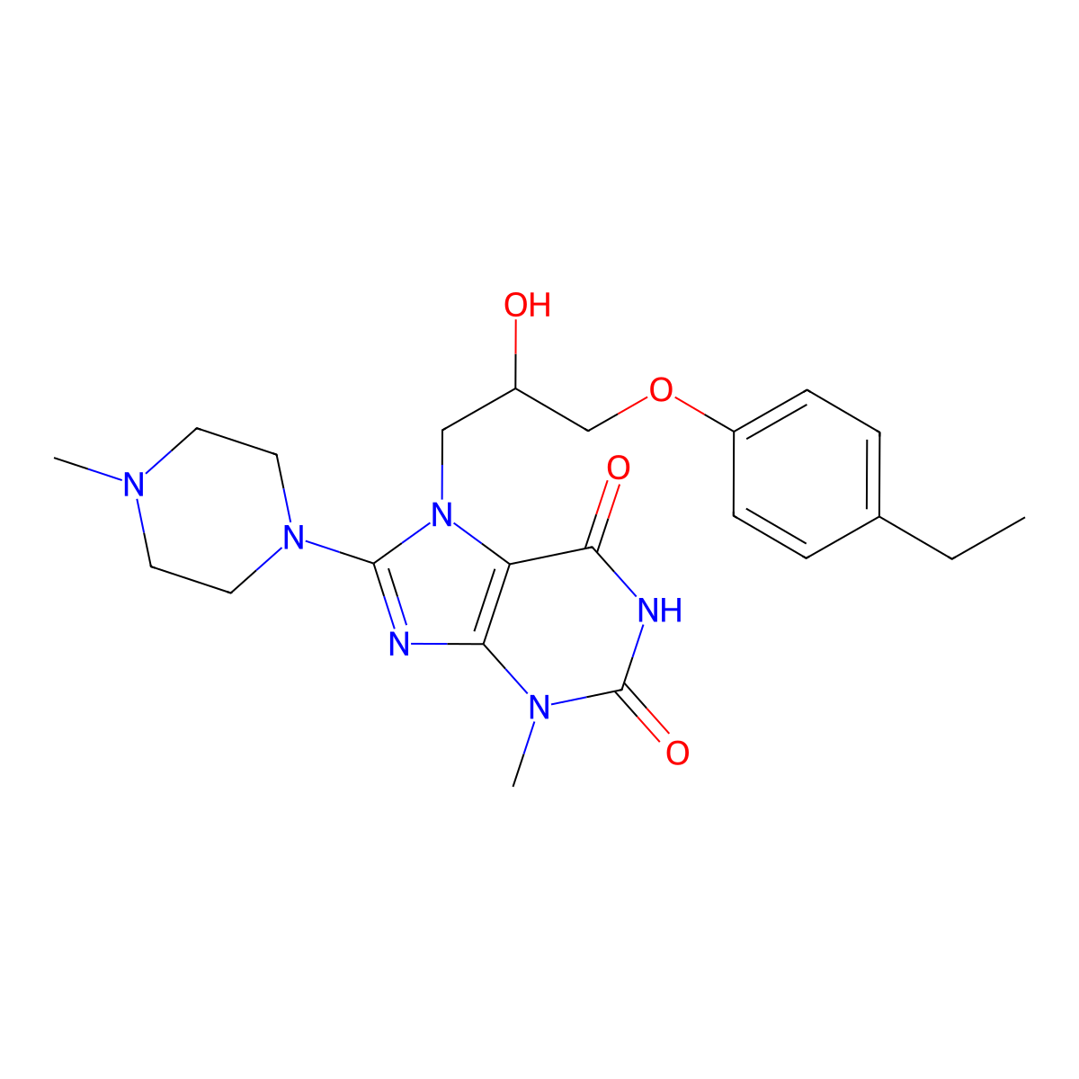 7-(3-(4-ethylphenoxy)-2-hydroxypropyl)-3-methyl-8-(4-methylpiperazin-1-yl)-1H-purine-2,6(3H,7H)-dione molecular structure, CAS 335403-14-0